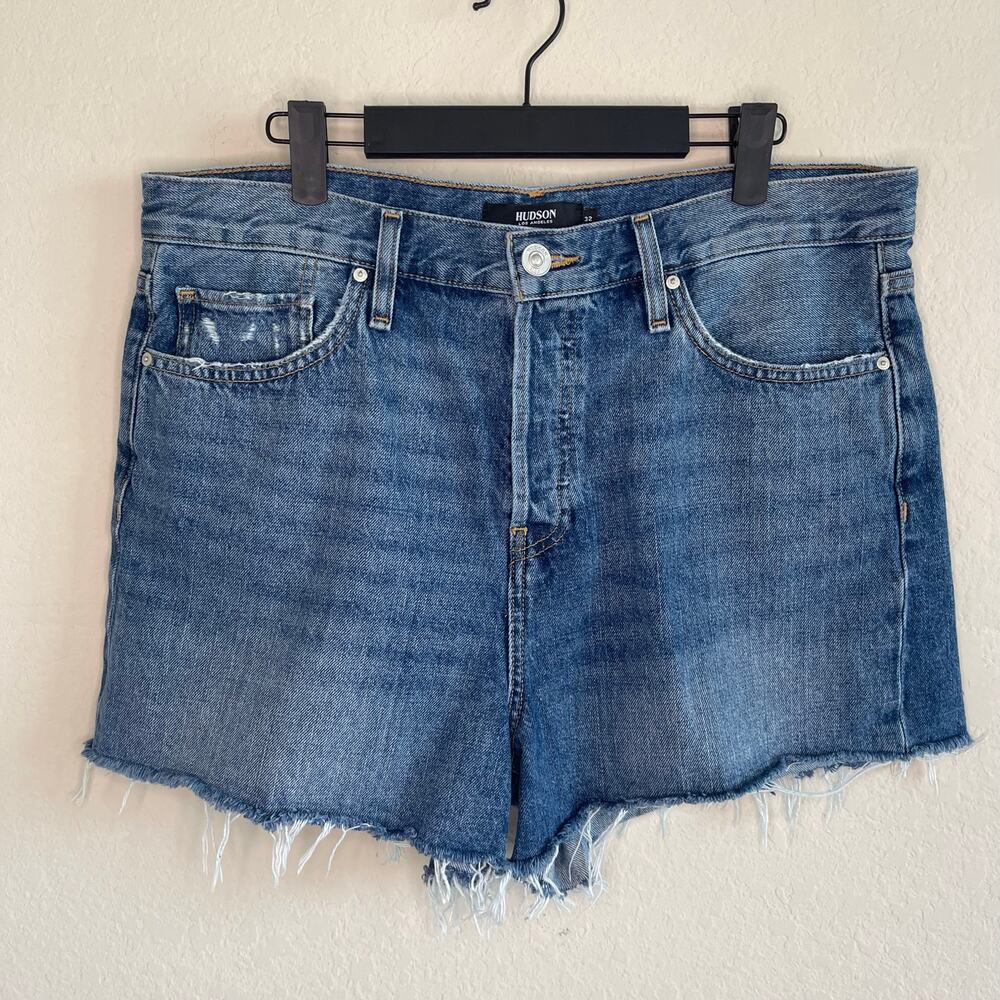 Hudson Jeans Medium Blue Frayed Hem Denim Shorts